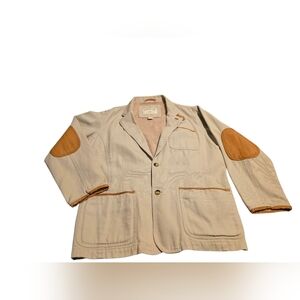 Orvis Zambezi Cotton Twill Field-Style Blazer Leather Elbow Patches Size 44